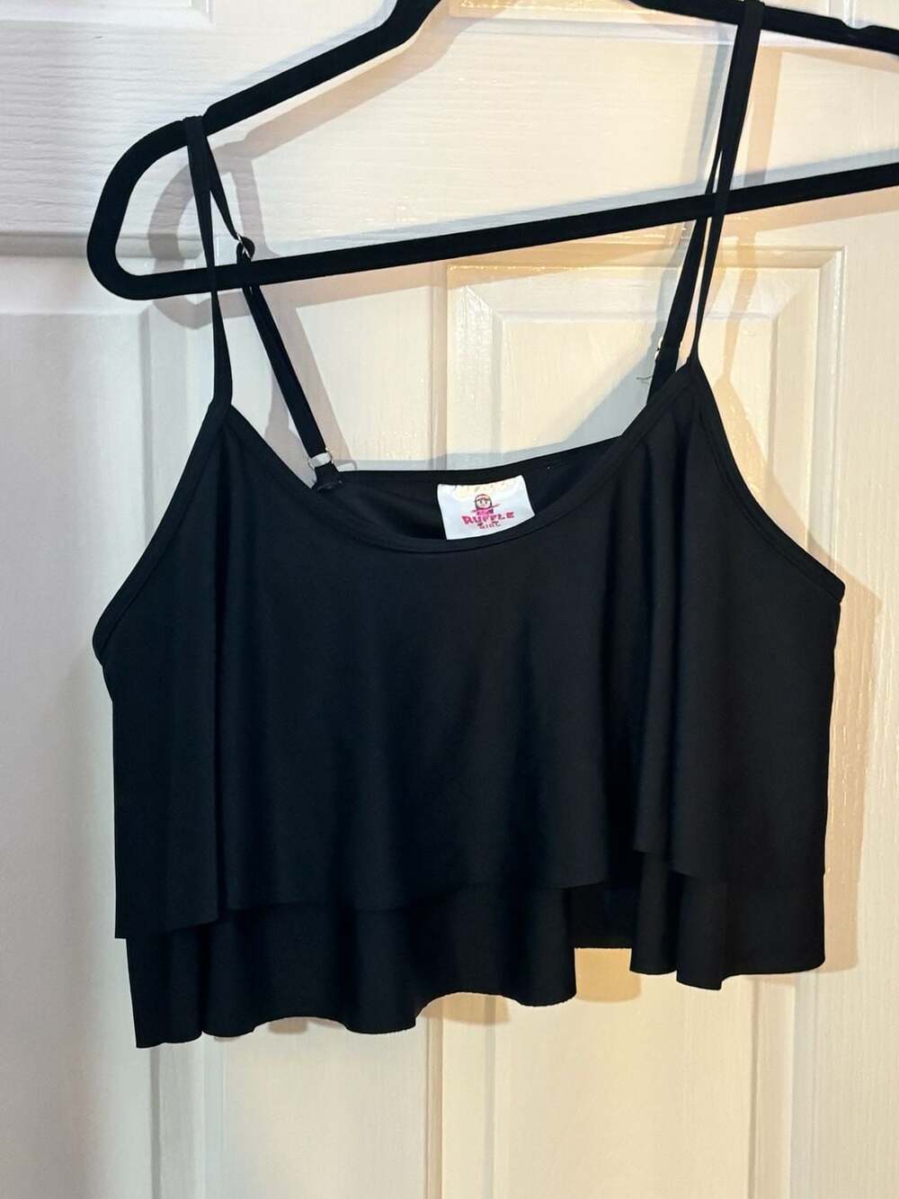Ruffle Girl Black Tiered Flounce Bikini Swim Top XXL